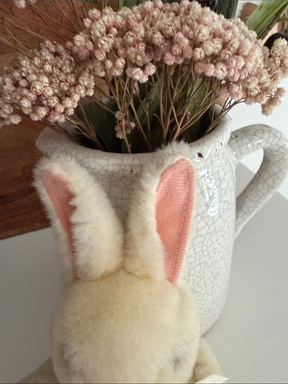 Cream Bunny Plush Stuffed Animal with Pink Accents